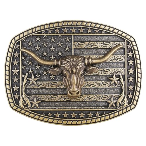 Image of Cowboy Belt Buckle for Men Western Cowgirl Rodeo Longhorn Bull Belt Buckles