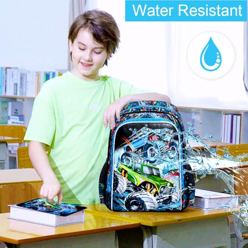 3PCS Dinosaur Backpack for Boys, 16 Inch Kids Water Resistant Preschool Elementary Kindergarten Bookbags and Lunch Box2