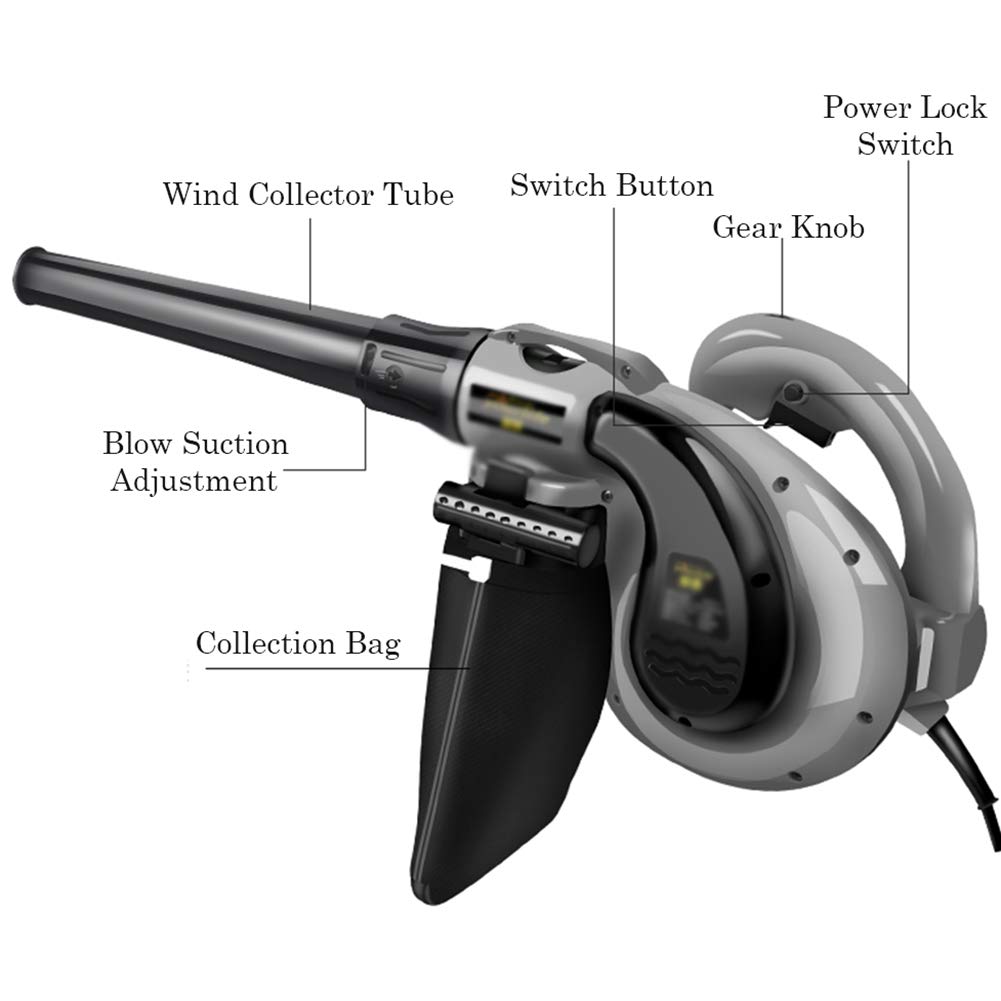 Spazzatrice e Aspirapolvere Elettrica Portatile 2 in 1,soffiatore per Foglie con Cavo da 2500W con Controllo Elettronico della velocità,per la Pulizia di Terrazze/Giardino