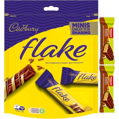 Image of Cadbury Flake Minis Chocolate Pouch 145g By COUGAR | Smooth & Crumbly Milk Chocolate Fingers | Bite-Sized Mini Bars | Great for Sharing, Gifting & Snacking | Perfect for Parties, Desserts & Everyday Treats | FREE 2 Prestige Waffi Pistachio Wafer Bars - (Imported)