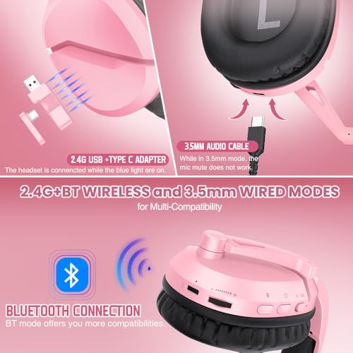 Image of WolfLawS Wireless Gaming Headset with Mic for PS5 PS4 PC, 48Hrs, Wired for Gamecube (Regular Edition, Pink)