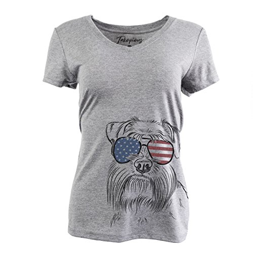 Patriotic Wrigley The Schnauzer Women's Triblend T-Shirt Relaxed V-Neck Medium Grey