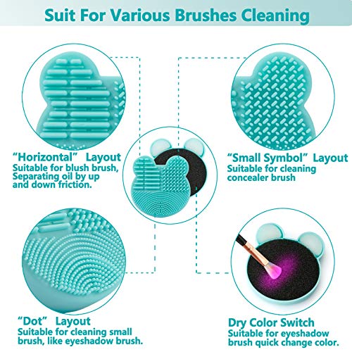 TailaiMei 2 Pack Makeup Brush Cleaning Mat with Color Removal Sponge, 2 in 1 Design Silicone Cleaner Pad for Dry Brush Color Switch and Wet Cleaning (Blue&Green) - Image 6