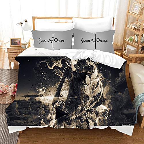 YOMOCO Sword Art Online - Juego de funda de edredón y dos fundas de almohada, microfibra, impresión digital 3D (06, 140 x 210 cm)