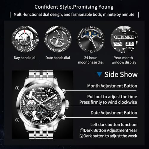Image of OLEVS Men Automatic Watch Diamond Skeleton Mechanical Original Luxury Self Winding Wrist Watch for Men