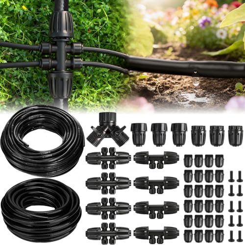 132FT Drip Irrigation Tubing Kit with 1/2 inch Drip Irrigation Tubing 1/4 inch Irrigation Dripline and Irrigation Parts for Garden Raised Beds and Greenhouse Watering