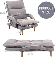 Vista 7 de FLOGUOR Sofá Chaise Lounge de piso ajustable de 14 posiciones, sofá perezoso plegable con reposabrazos y una almohada acolchada silla de juego