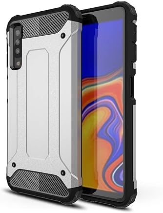 DESCHE Funda para Samsung A7 2018/A750, Hard PC Soft TPU 2 en 1 360 Anti-Huella Digital Anti-ara?azos Anti-Golpes Funda + Vidrio Templado -Plata