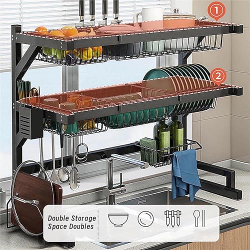 Stainless Steel 85cm Over-Sink Dish Rack - Expandable Rustproof Multi-Use Kitchen nizer with Bowl Holder, Cup Holder, Dish Drainer, and Cutlery Holder - Image 3