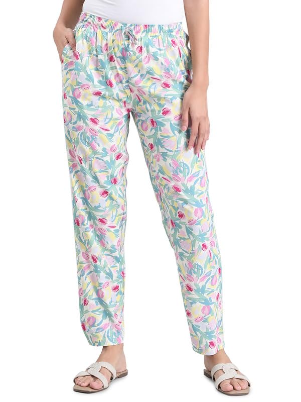 Image of GO COLORS Women Printed Woven Viscose Mid Rise Lounge Pants