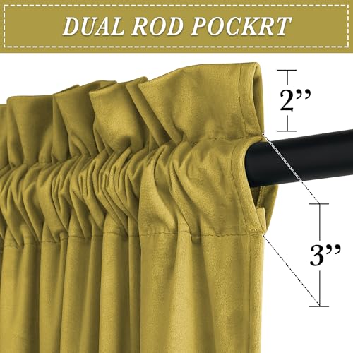Image of RYB HOME Warm Velvet Blackout Curtains 102 inches Long, Soft Textured Fabric, Rod Pocket Design for Bedroom Dining Room, 52 inch W x L102 L, Mustard Gold