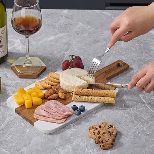 Tabla de cortar rectangular de mármol y madera con posavasos miniatura 3