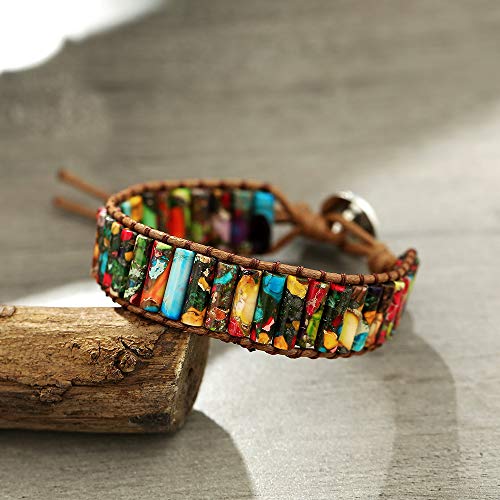 Image of Plumiss Women Boho Handmade Natural Stone Crystal Leather Bead Wrap Bracelets Collection