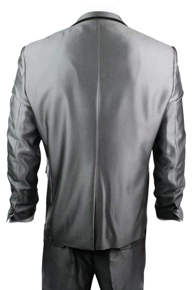 HOTK Uomo Abiti Formali da Lavoro Eleganti Slim Fit Grigio Lucido 3 Pezzi con Risvolto Sposo