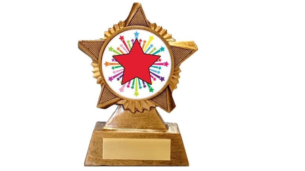 Troshow Antique Gold Red Star Trophy Award Premier Star 120Mm Heavy Resin School Award Free Engraving -Troshow1-A