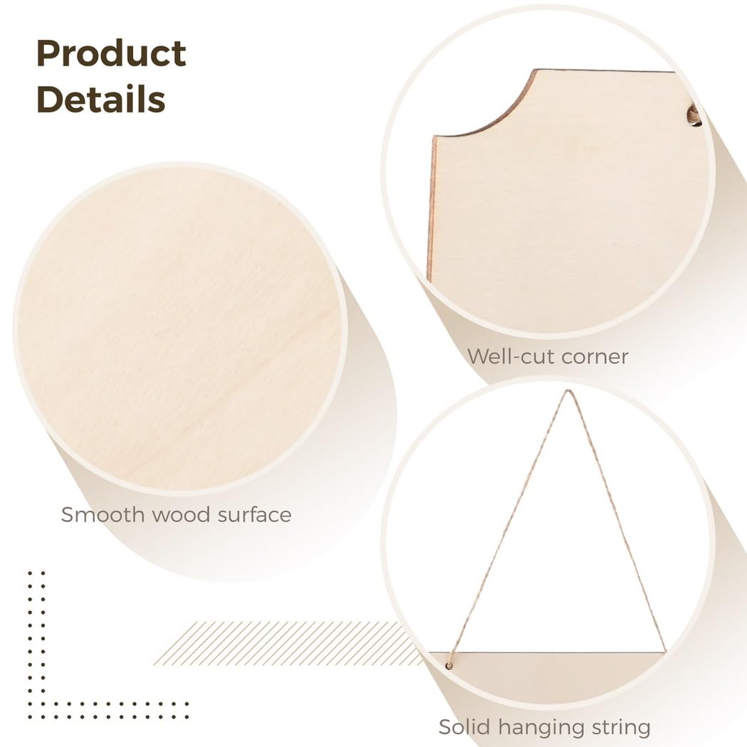 40 Stk. Unfertige Holzschilder zum Aufhängen, rechteckige blanke Holzplaketten, leere hängende Holzscheiben mit Seilen, DIY Holz Hängeschilder zum Bemalen und Beschriften, Bastelbedarf für Zuhause