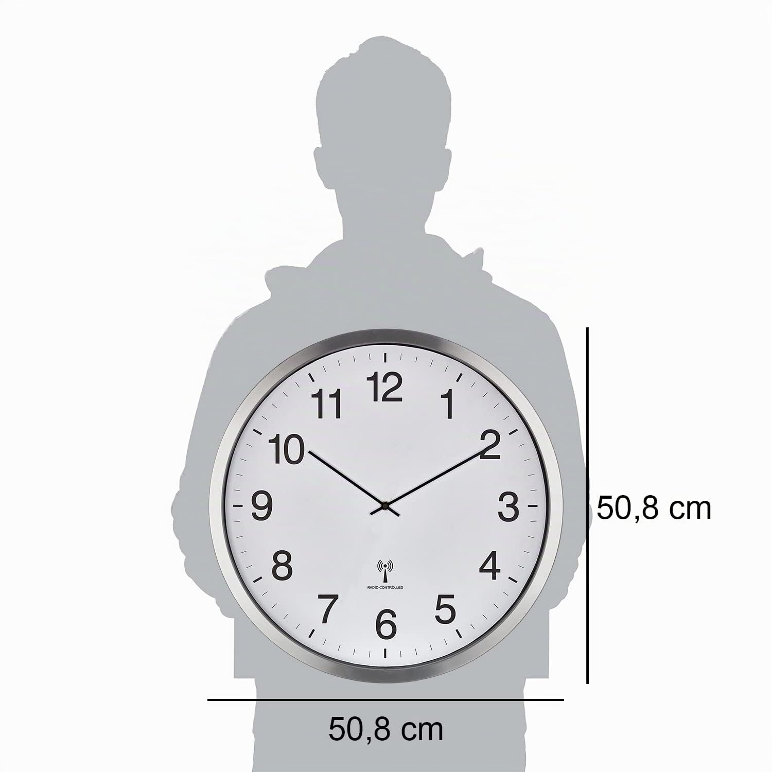 TFA Dostmann Reloj de Pared analógico XXL, 60.3548.02, 50 cm de diámetro, Marco de Metal, Esfera Grande, Color Blanco, 508 x 65 x 508 mm