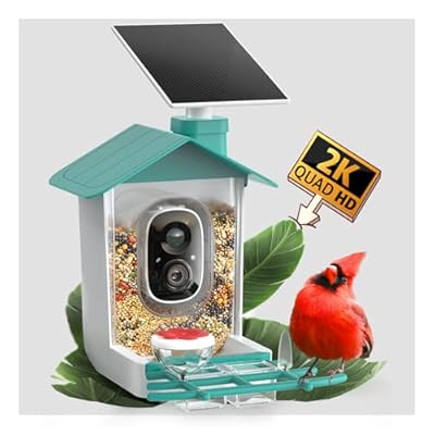 COOAU 2K Smart Bird Feeder with Camera, Faster Solar Powered Charging, Outdoor Birdhouse Cam with Precise AI Birds Recognition, Live Video Watching and Notifications, Ideal Gift for Bird Lovers, Blue