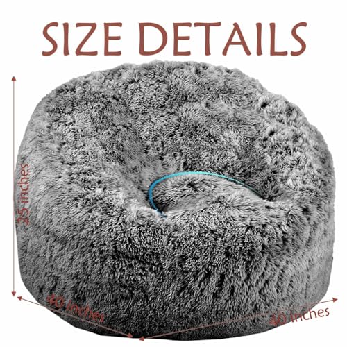 Image of Plush Faux Fur Bean Bag Chairs, Memory Foam Filled Sofa Chair Shape Bean Bag for Adults /Teens /Kids, Ultra-Soft Lazy Sofa for Living Room Bedroom College Dorm, Black