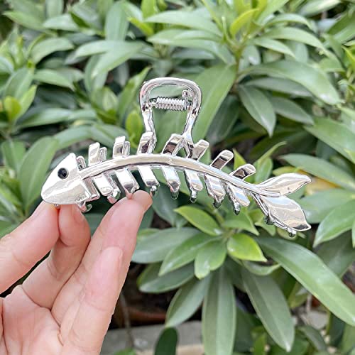 Carufin Fishbone Clip Big Hair Clips Shark Clip Cute Animal Shape Hairpin Hair Accessories for Women and Girls (Silver) - Image 3