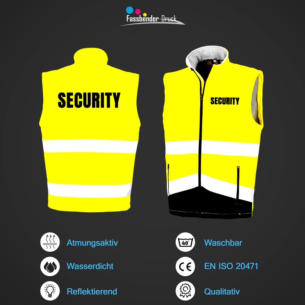 SECURITY Sicherheitsweste GELB aus Softshell - Gelb Warnweste nach EN ISO 20471 zertifiziert - Unisex und hochwertigem Reflektorstreifen