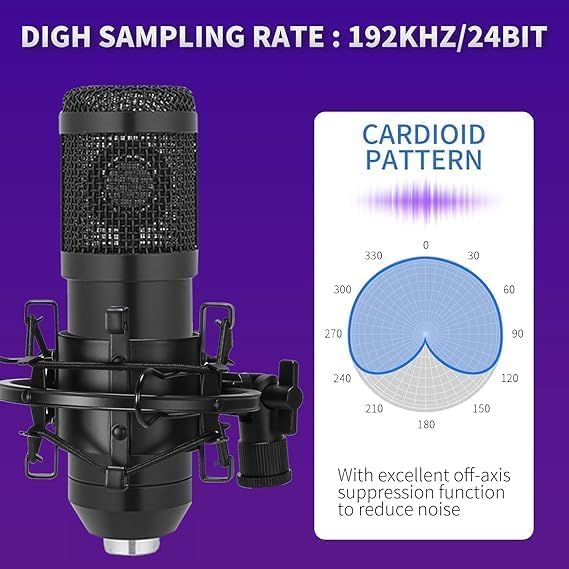 Miniatura 5 de Micrófono de condensador, juego de micrófono USB para computadora cardioide profesional, con suspensión de micrófono ajustable, brazo de tijera para
