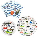 WERNNSAI Fishing Party Decorations - 48PCS Tropical Fish Birthday Party Decorations Fishing Plates Napkins...