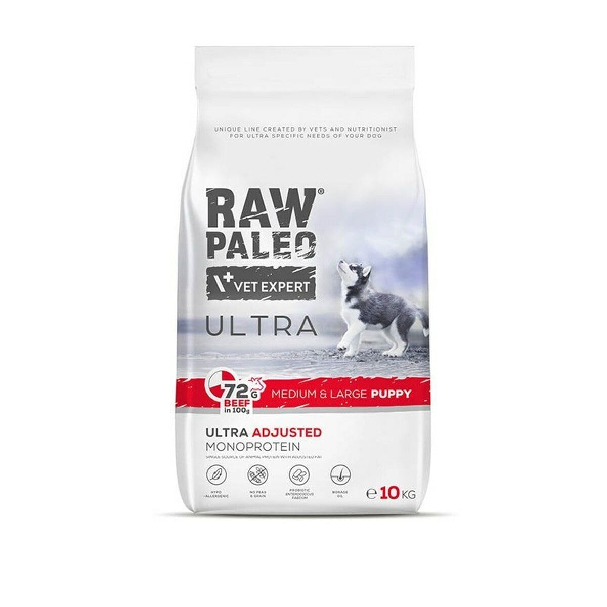 RAW PALEO ULTRA BEEF PUPPY M/L Sucha Karma z Wołowiną dla Szczeniąt Średnich i Dużych Ras 10kg
