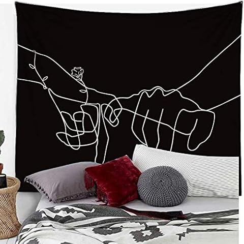 Manicer Black and White Pinky Promise Tapestry, Swear Love Wall Art, Holding Hands Art Line Minimalist Abstract Wall Décor for Dorm Bedroom Office - 59.1” x 80” Cover