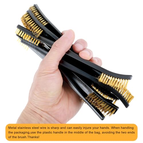 Image of 10 Pieces Small Wire Brush Scratch Brush Set, Double Headed Curved Brass Wire Brushes for Cleaning Welding Slag and Rust