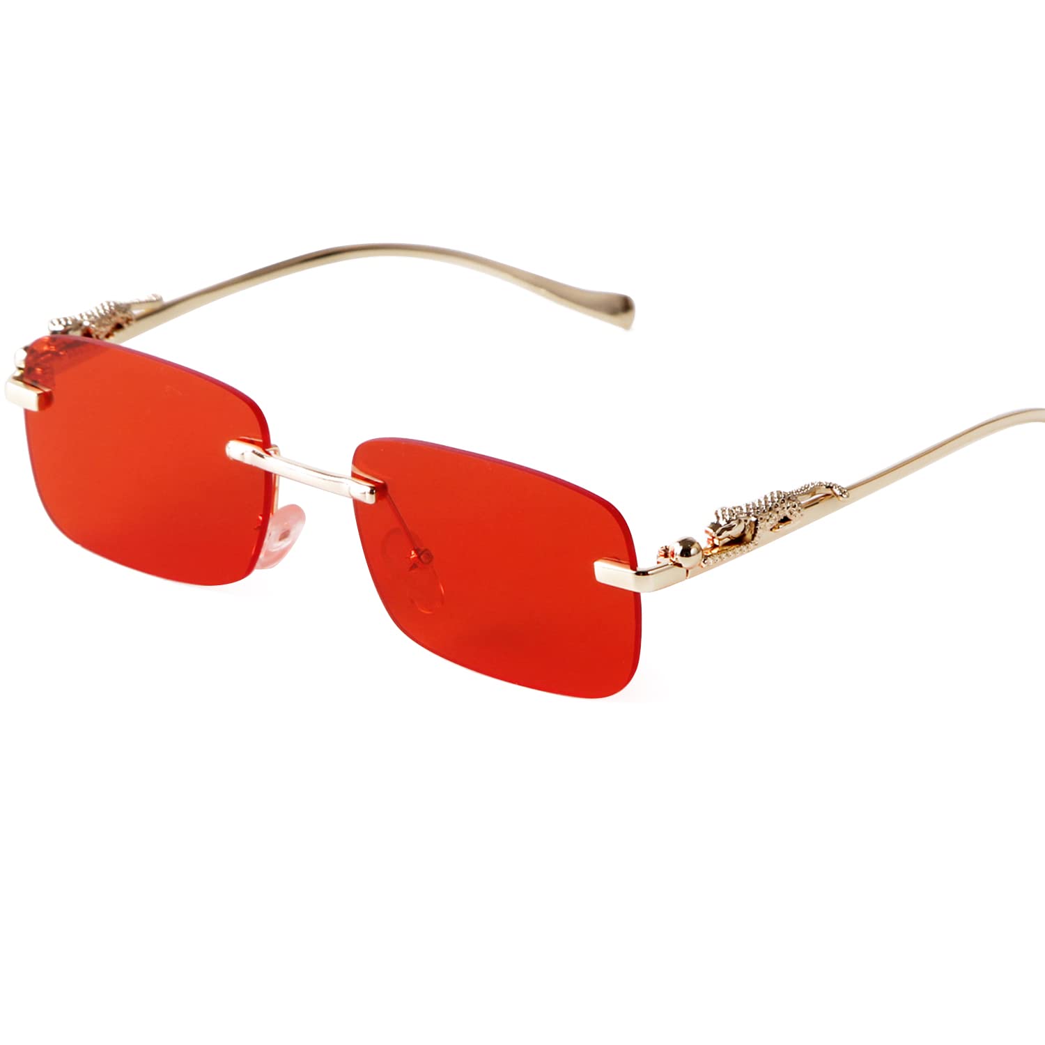 Vintage Rimless Sunglasses Retro Luxury Gold Metal Frameless Rectangle Colored Lens Sun Glasses