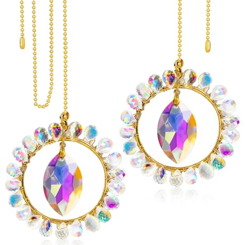 Image of 2Pcs Ceiling Fan Pull Chain Ornaments, Ceiling Fan Chain Extenders Fan Pulls Decorative with 24 inch Ceiling Fan Chain Extender, Crystal Glass Fan Chain Fan Pull Chain Extension for Ceiling Light Fan
