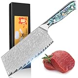 KEENZO Damascus Meat Cleaver Knife 7 inch, Professional Chef Knife, Sharp Hand-Forged Kitchen Knives,Japanese 67-Layers Damascus Steel Butcher Knife,Ergonomic Handle with Gift Box