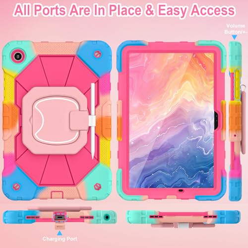 Image of WESOROL Case for Galaxy Tab A11 Plus /A9 Plus 11 Inch,Shockproof Cover for Samsung Tablet A11+ /A9+ Case with Screen Protector 360 Rotating Stand Pencil Holder Shoulder Strap,Colorful Pink