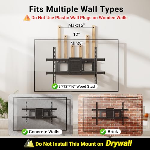 Image of BONTEC Full Motion TV Wall Mount for 37-85 Inch TVs, Hold up to 132lbs, Heavy Duty Swivel Tilt TV Mount, Articulating Dual Arm Wall Mount TV Bracket, Max VESA 600x400mm, Fits 16 inch Wood Studs