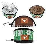 Pets First NCAA Texas Longhorns 折りたたみ式犬用トラベルボウル、犬と猫用のフード&ウォーターボウル軽量漏れ防止ペットボウル フットボールフィールド&小石グレインデザイン