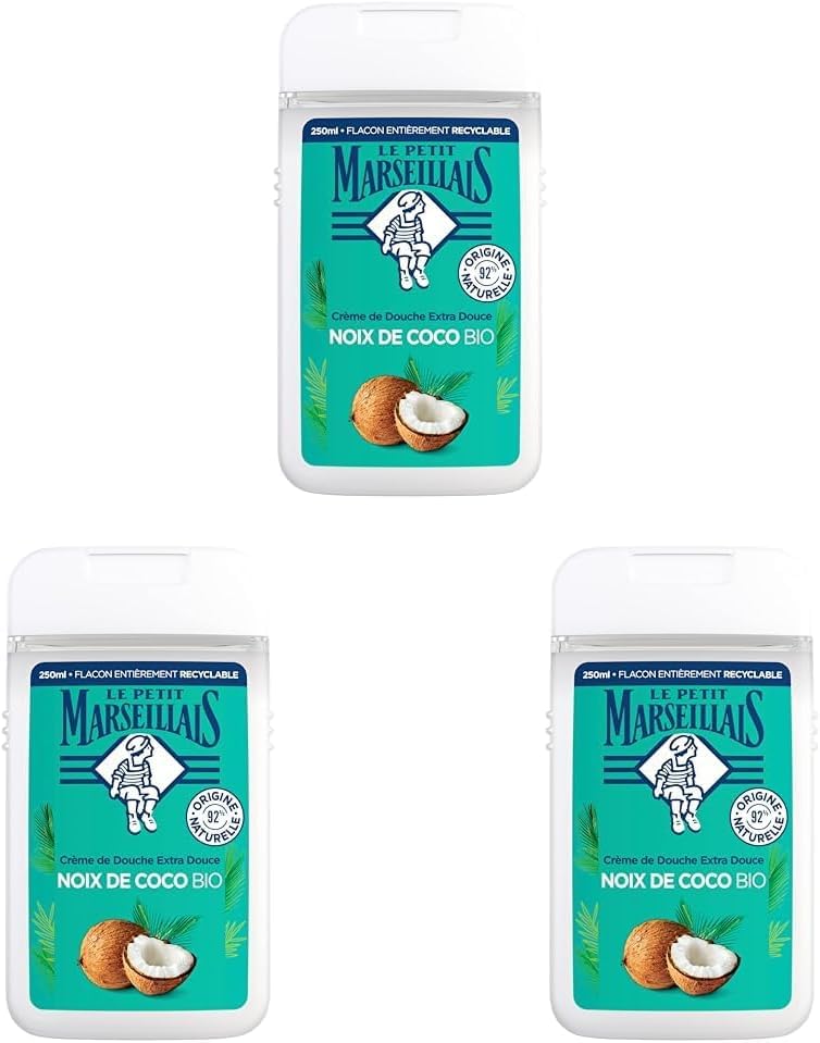 Le Petit Marseillais | Crème de Douche Extra Douce Noix de Coco Bio (flacon de 250 ml) – Gel douche avec 92% d'ingrédients d'origine naturelle – pH...