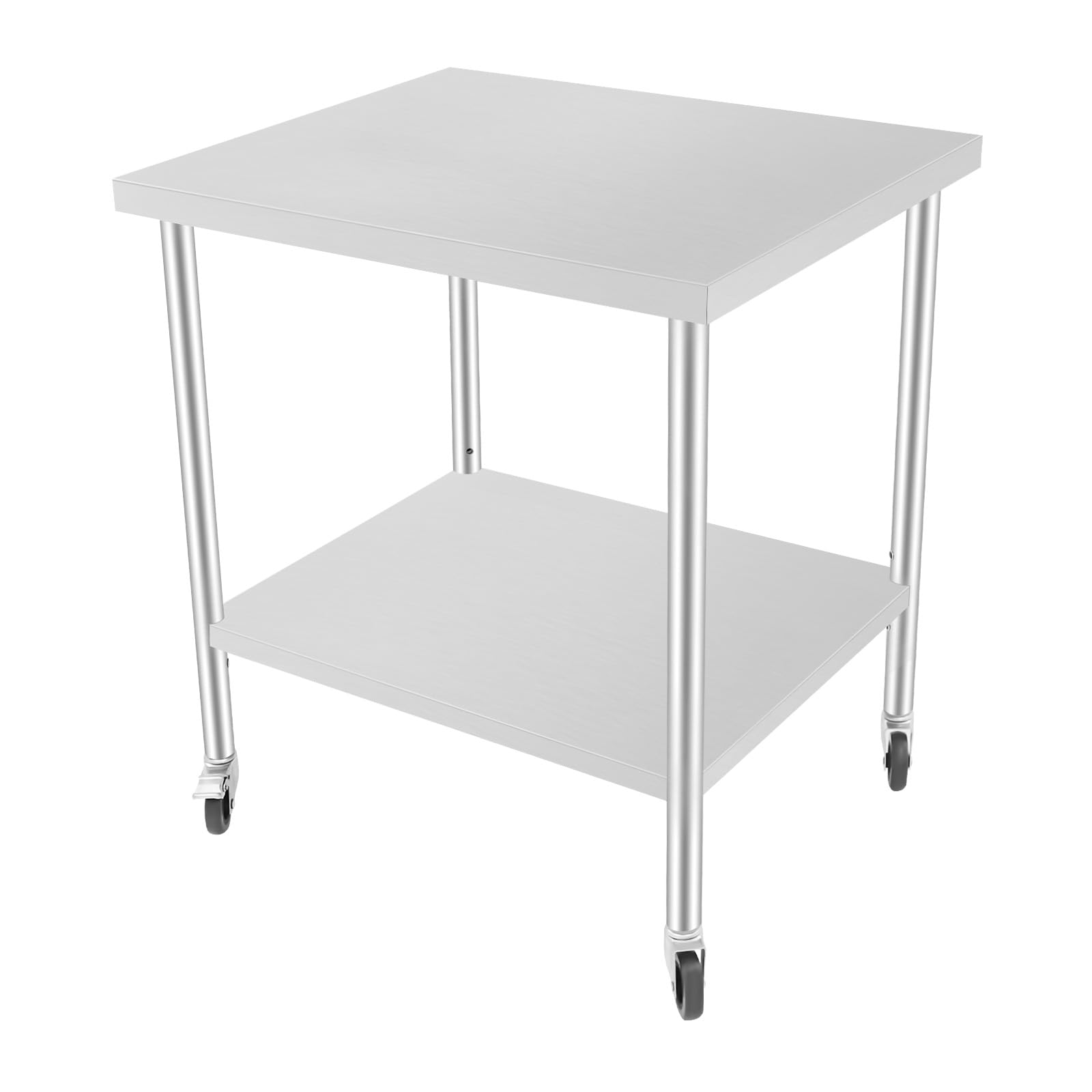 Mesa de trabajo de acero inoxidable, 76 x 60 x 85 cm, con capacidad de carga de 300 kg, mesa de preparación de alimentos profesional con 4 ruedas, mesa de cocina para preparar alimentos, lavar