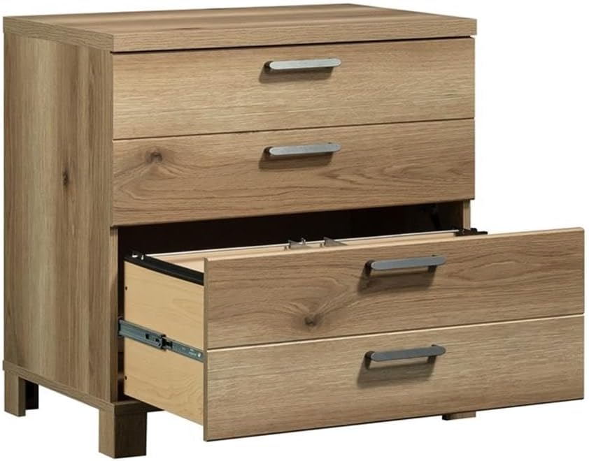 Pemberly Row Engineered Wood Lateral File Cabinet, Timber Oak Finish, 2-Drawer Design, Safety Interlocking System, Full Extension Slides, 30 in Wide Office Storage for Letter-Size Hanging Files