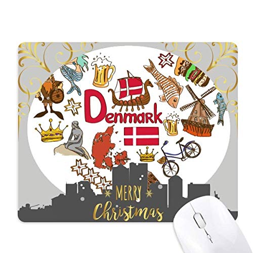 Tapis de souris Danemark cœur drapeau national nuit de Noël en caoutchouc