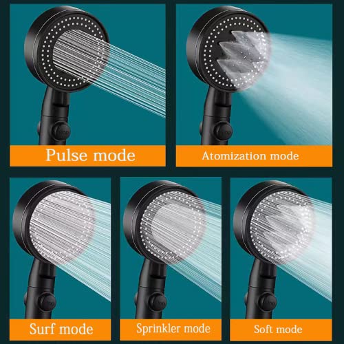 Nmaza High Pressure Shower Head With Pause Function, 5 Spray Settings, Hand-Held Shower Head With Switch, Water-Saving Removable Shower Head With 5-Foot Stainless Steel Hose And Abs Bracket (Black) #TOP1