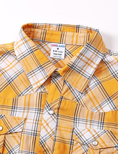 Image of COSLAND Boy's Toddler Cotton Western Short Sleeve Button Down Plaid Shirt, 4-14 Years