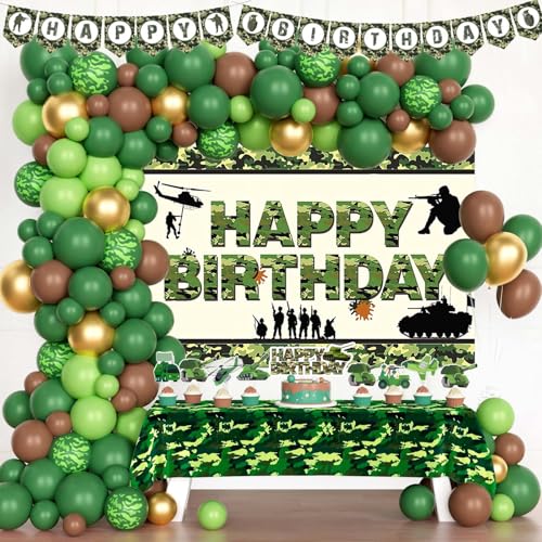 Fiesec Army Birthday Party Decorations, Camo Birthday Party Decorations, Military Backdrop Balloons Banner Tablecloth Cake Cupcake Topper, Soldier Camouflage Themed Supplies for Boys & Men
