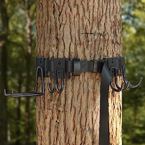 MOJIEZUO Treestand Strap Gear Hangers with 4 Metal Hooks,Saddle Hunting Platform with Hanging Metal Hooks Hunting Gear Equipment for Hunting Bow/Quiver/Backpack/Cookware Utensil