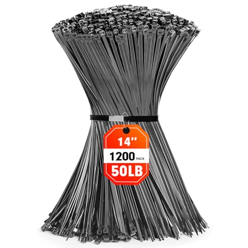 RAZCC 1200pcs Black Heavy Duty Cable Zip Ties