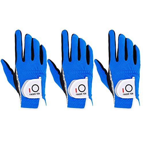 FINGER TEN Golf Glove Men Left Hand Right Rain Grip Value 3 Pack