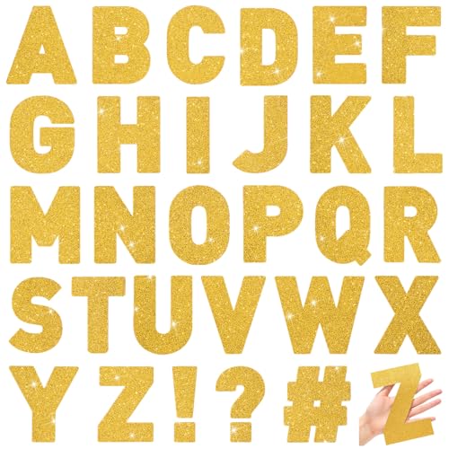 Image of Harloon 232 Pcs Large Glitter Letter Stickers 24 Sheets Classroom Bulletin Boards Decorations Big Font Alphabet Letter Self Adhesive Letters Stickers Back to School Decor DIY Craft(Gold,6 Inch)