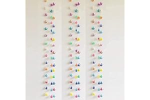 5 Strings 75Pcs 5.9" Origami Paper Cranes Garland Waterproof Iridescent Premade Origami Birds Streamer