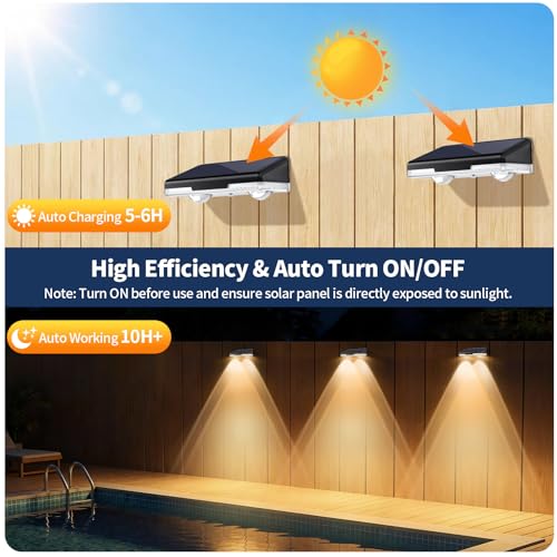 Solar Fence Lights Outdoor 6-Pack, Waterproof Solar Powered Deck Lights with 3 Color Temperatures (3000K/4500K/6500K), 80LM LED for Stairs, Yard, Patio, Pathway, Railings - Image 5
