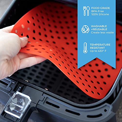 Image of Reusable Air Fryer Liners, 2 Pack Air Fryer Liners Mats, Non-Stick Basket Mat Deep Pad Replacement for Parchment Paper Anti-Oil Bottom Air Frying, Steaming and Oven Baking (Square - 8.5 INCH)